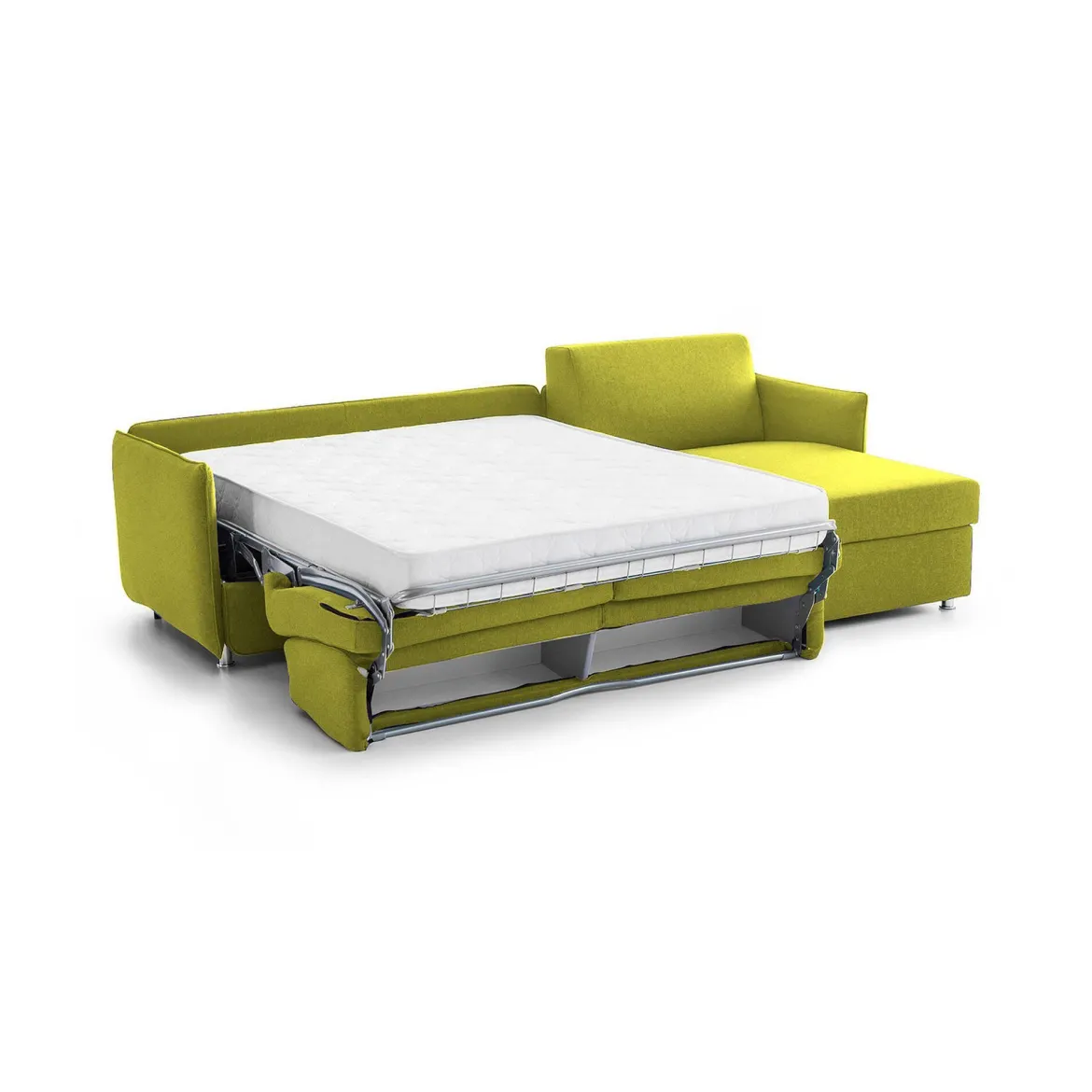Divano Letto con Penisola Verde Sfoderabile Contenitore 260x160 cm, Idrorepellente Multiposizione Trasformabile in Letto Made in Italy - Sumirago