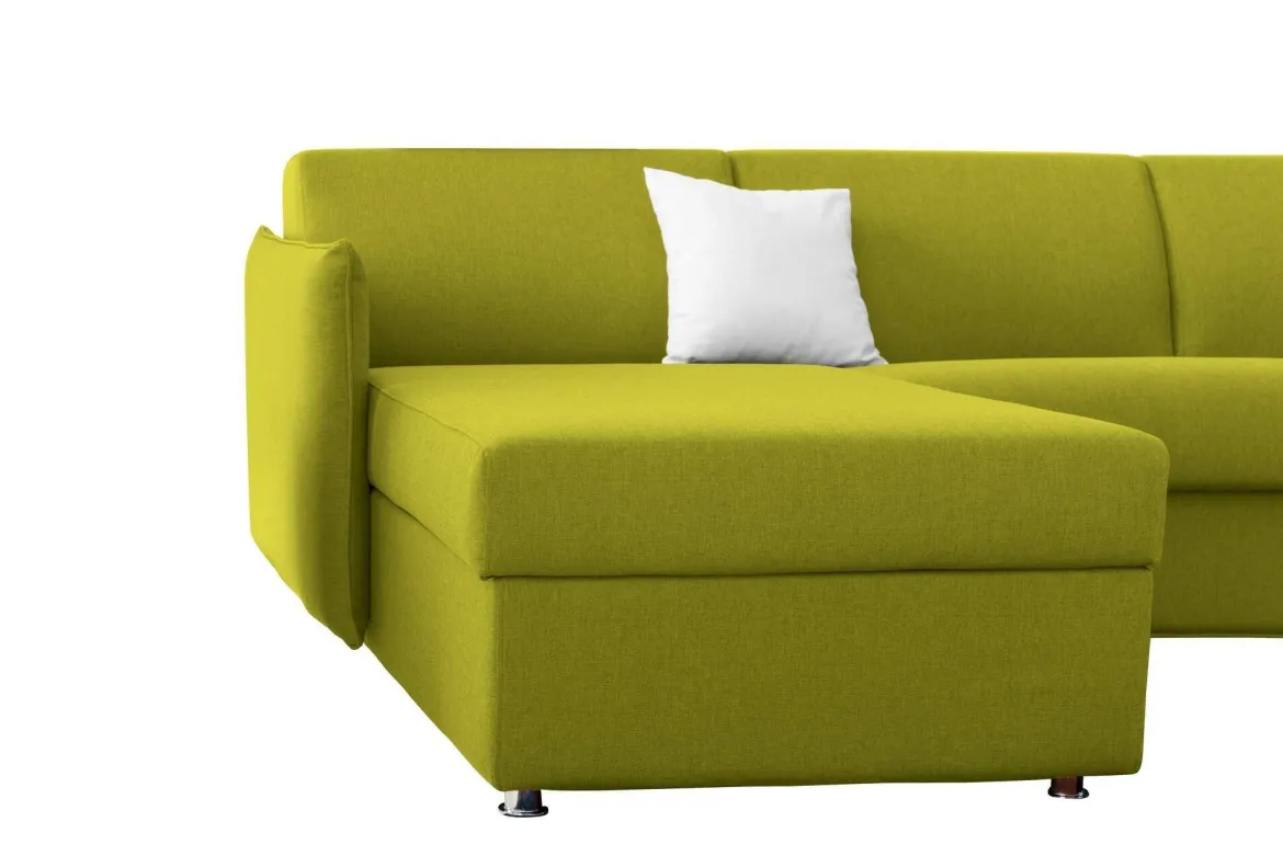 Divano Letto con Penisola Verde Sfoderabile Contenitore 260x160 cm, Idrorepellente Multiposizione Trasformabile in Letto Made in Italy - Sumirago