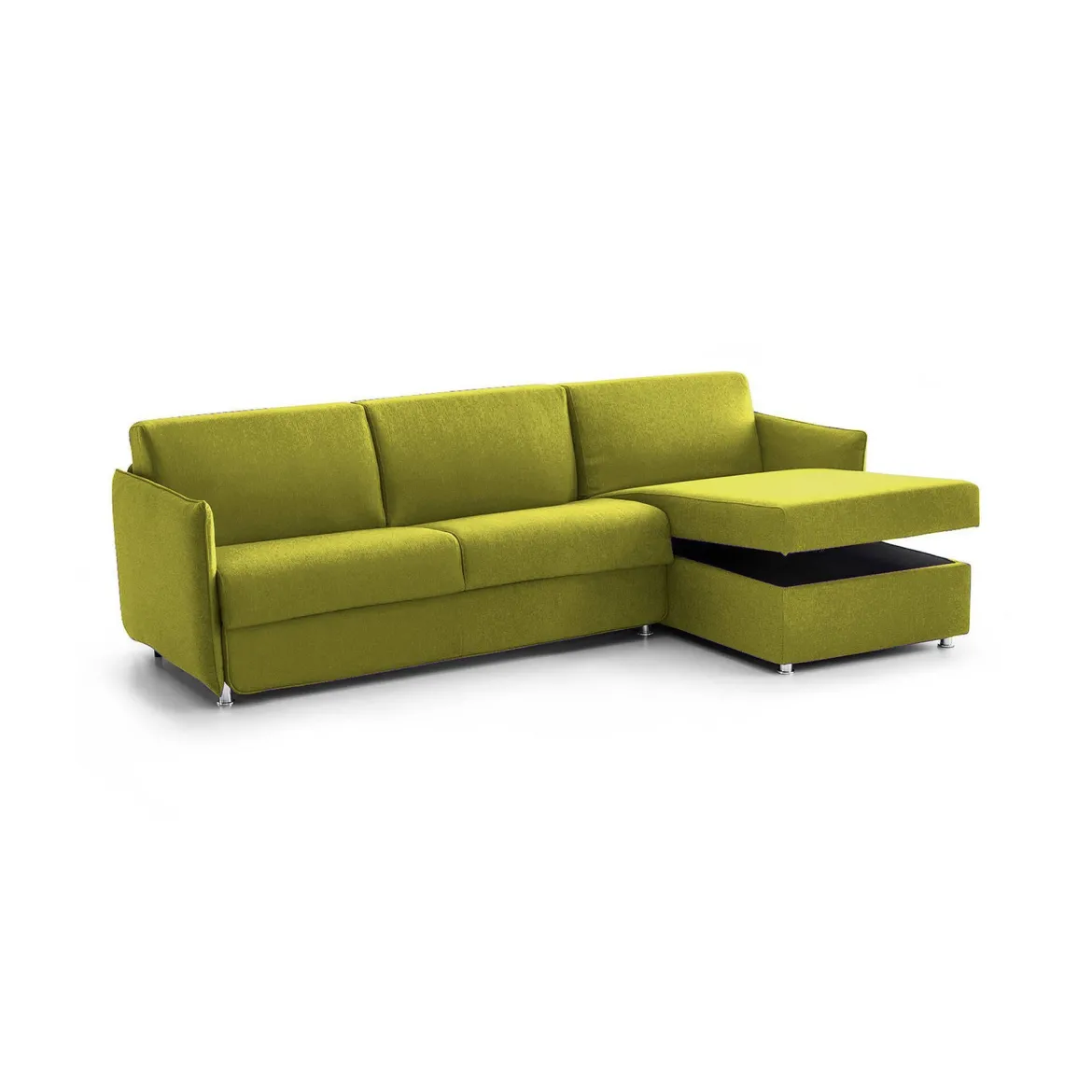 Divano Letto con Penisola Verde Sfoderabile Contenitore 260x160 cm, Idrorepellente Multiposizione Trasformabile in Letto Made in Italy - Sumirago