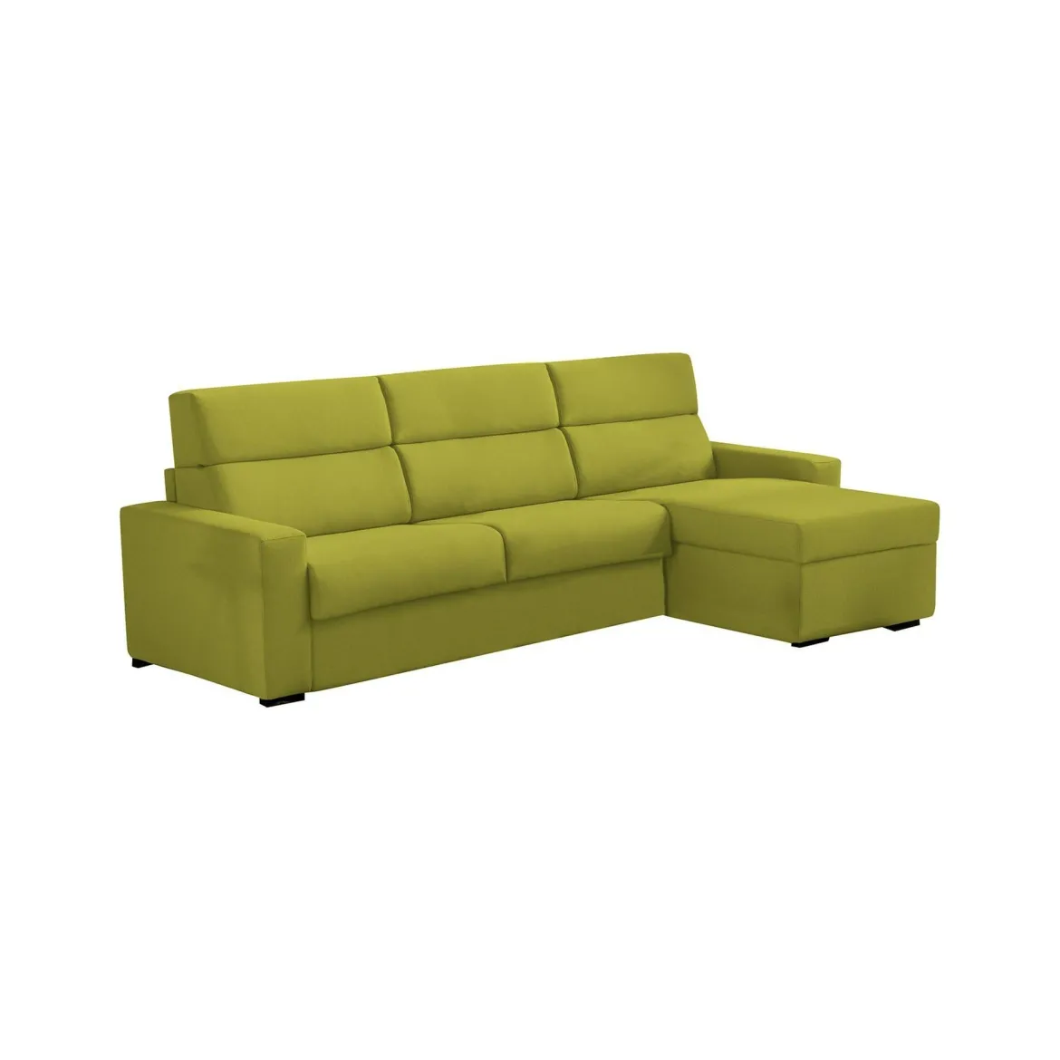 Divano Letto con Penisola Verde Sfoderabile Contenitore 280x160 cm, Idrorepellente Multiposizione Trasformabile in Letto Made in Italy - Pusiano