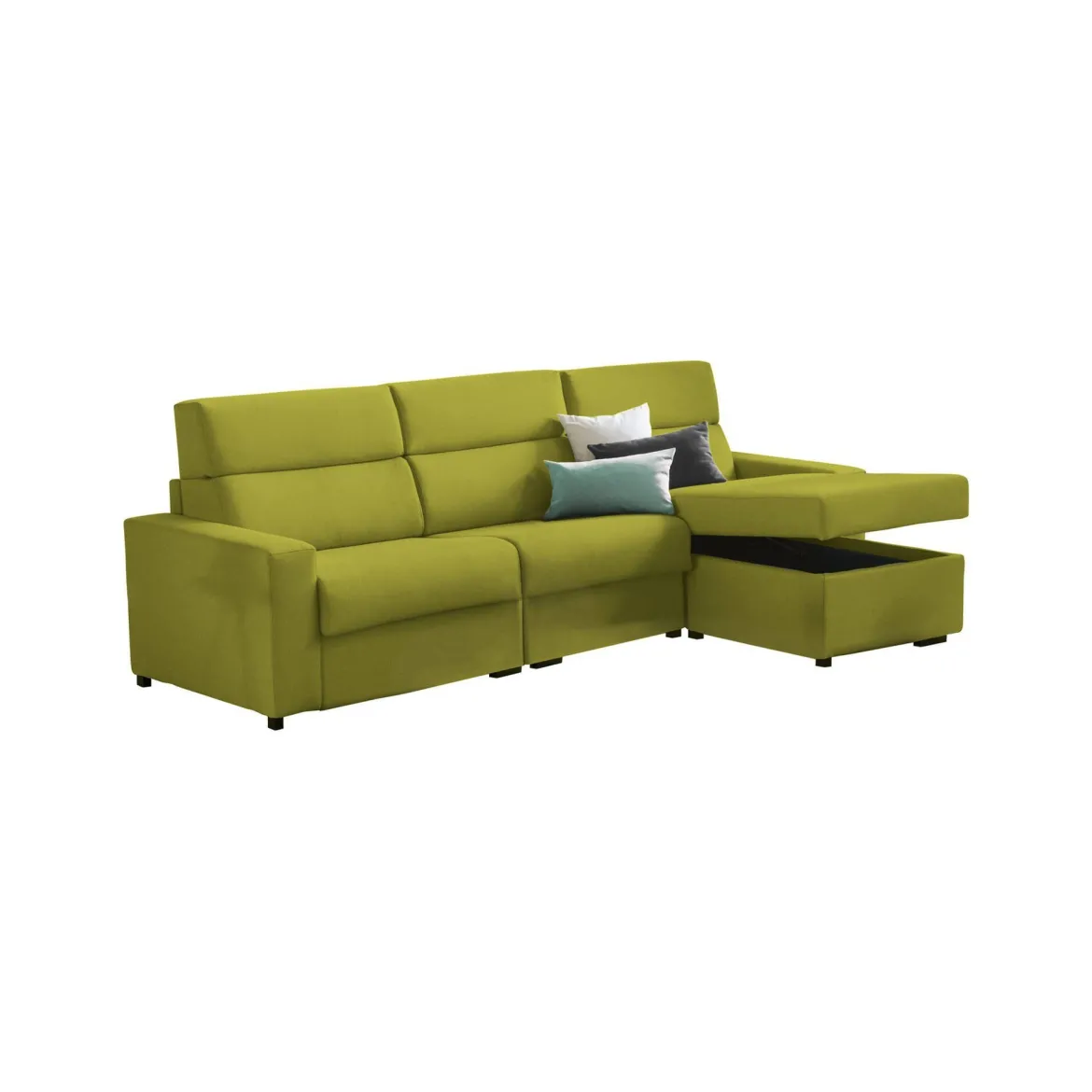 Divano Letto con Penisola Verde Sfoderabile Contenitore 280x160 cm, Idrorepellente Multiposizione Trasformabile in Letto Made in Italy - Pusiano