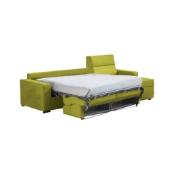 Divano Letto con Penisola Verde Sfoderabile Contenitore 280x160 cm, Idrorepellente Multiposizione Trasformabile in Letto Made in Italy - Pusiano