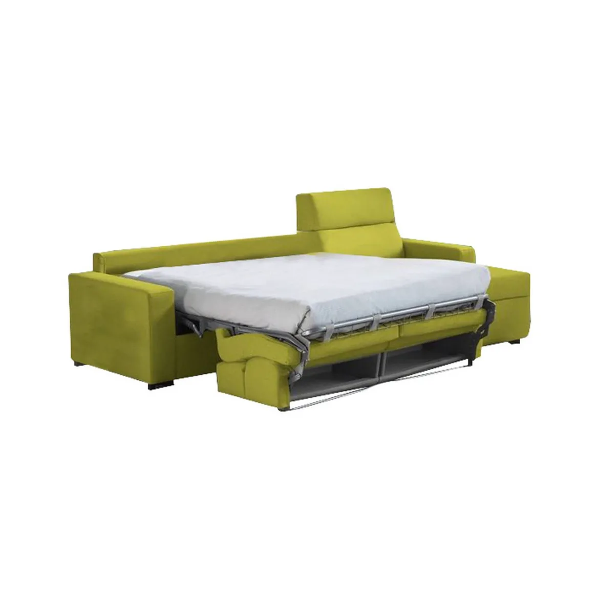 Divano Letto con Penisola Verde Sfoderabile Contenitore 280x160 cm, Idrorepellente Multiposizione Trasformabile in Letto Made in Italy - Pusiano