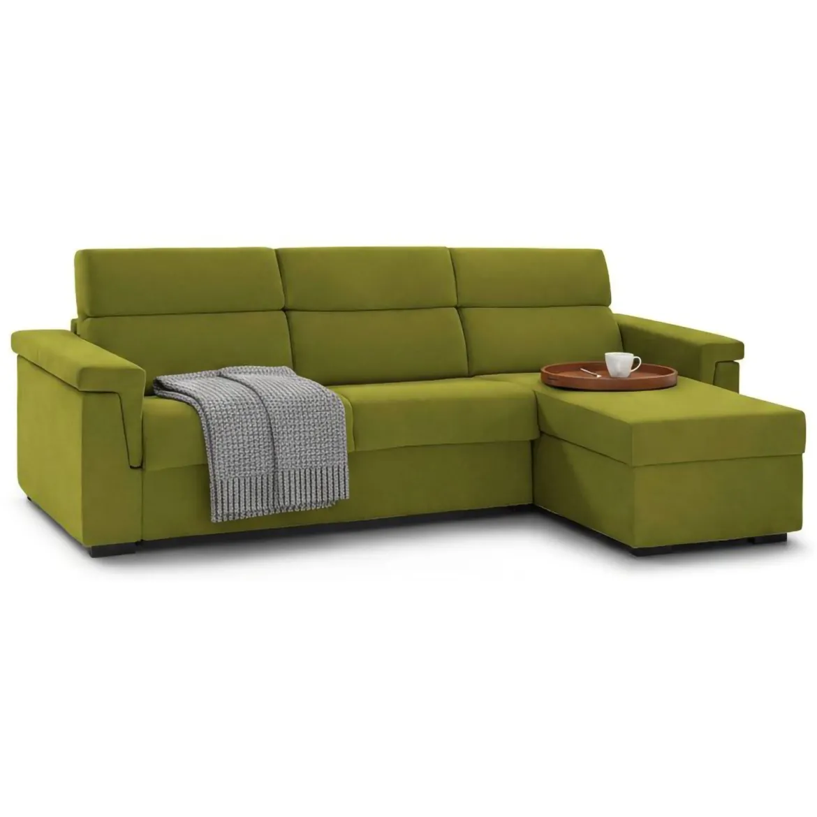 Divano Letto con Penisola Verde Sfoderabile Contenitore 285x160 cm, Idrorepellente Multiposizione Trasformabile in Letto Made in Italy - Ganzaria