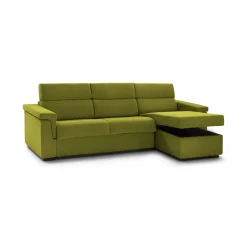 Divano Letto con Penisola Verde Sfoderabile Contenitore 285x160 cm, Idrorepellente Multiposizione Trasformabile in Letto Made in Italy - Ganzaria
