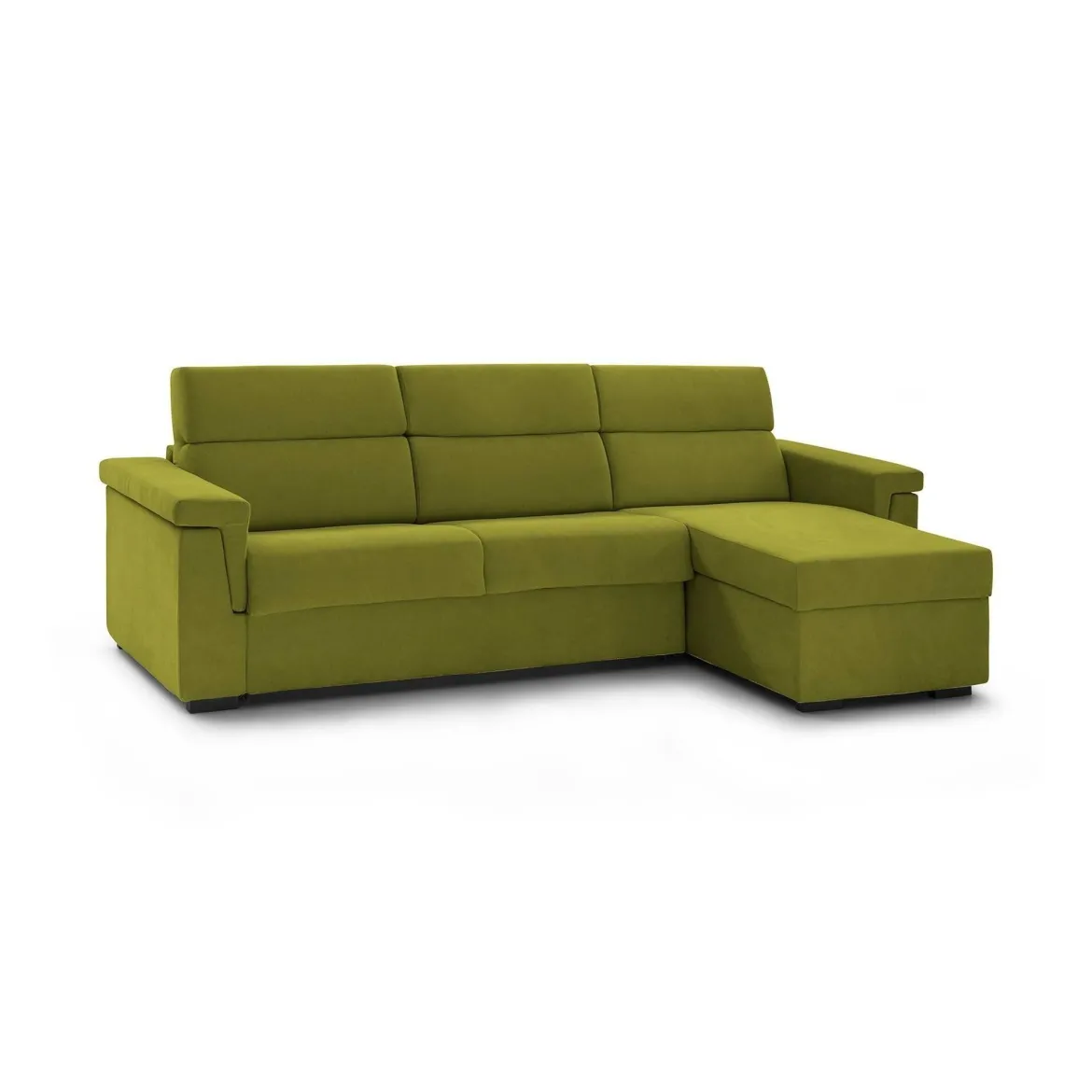 Divano Letto con Penisola Verde Sfoderabile Contenitore 285x160 cm, Idrorepellente Multiposizione Trasformabile in Letto Made in Italy - Ganzaria