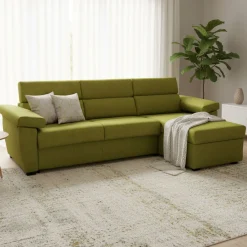 Divano Letto con Penisola Verde Sfoderabile Contenitore 285x160 cm, Idrorepellente Multiposizione Trasformabile in Letto Made in Italy - Tolle