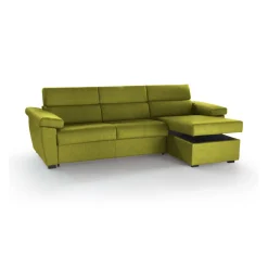 Divano Letto con Penisola Verde Sfoderabile Contenitore 285x160 cm, Idrorepellente Multiposizione Trasformabile in Letto Made in Italy - Tolle