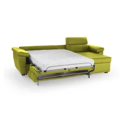 Divano Letto con Penisola Verde Sfoderabile Contenitore 285x160 cm, Idrorepellente Multiposizione Trasformabile in Letto Made in Italy - Tolle