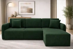 Divano Letto con Penisola Verde bottiglia Contenitore Reversibile 245x185 cm, Reclinabile - Ranco