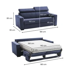 Divano letto con poggiatesta regolabili blu 180x95cm - Aieie
