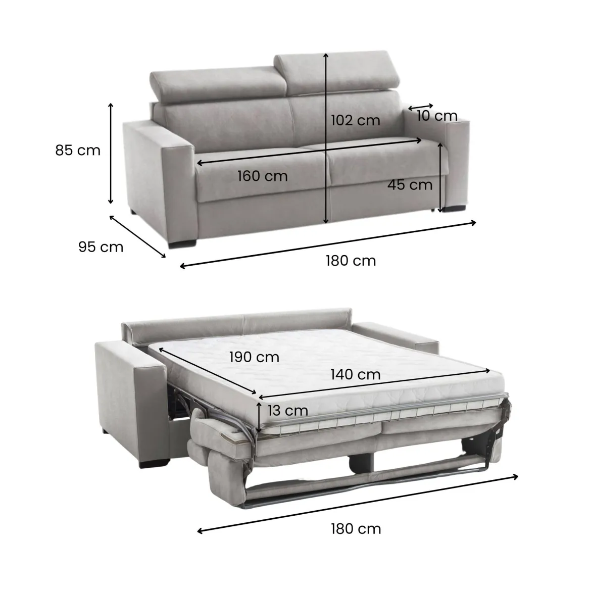 Divano letto contenitore grigio 200x95cm - Adalberto