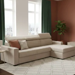 Divano letto due piazze beige 260x95cm - Alibella