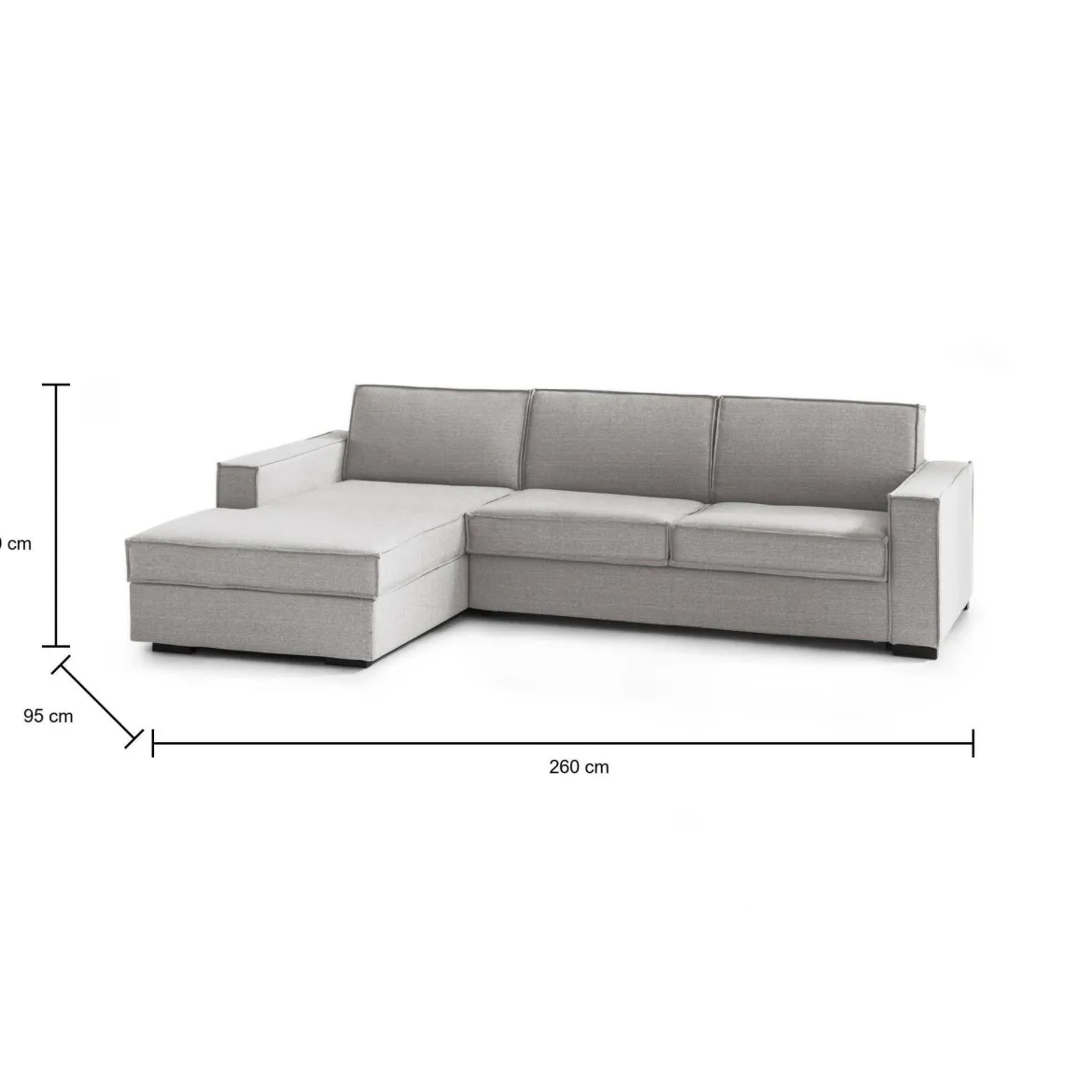 Divano letto due piazze grigio 260x95cm - Albenga