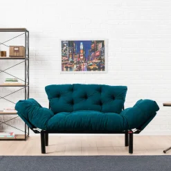Divano letto economico azzurro 155x70cm - Guchol
