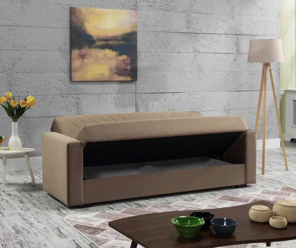 Divano letto in legno beige 214x81cm - Adda