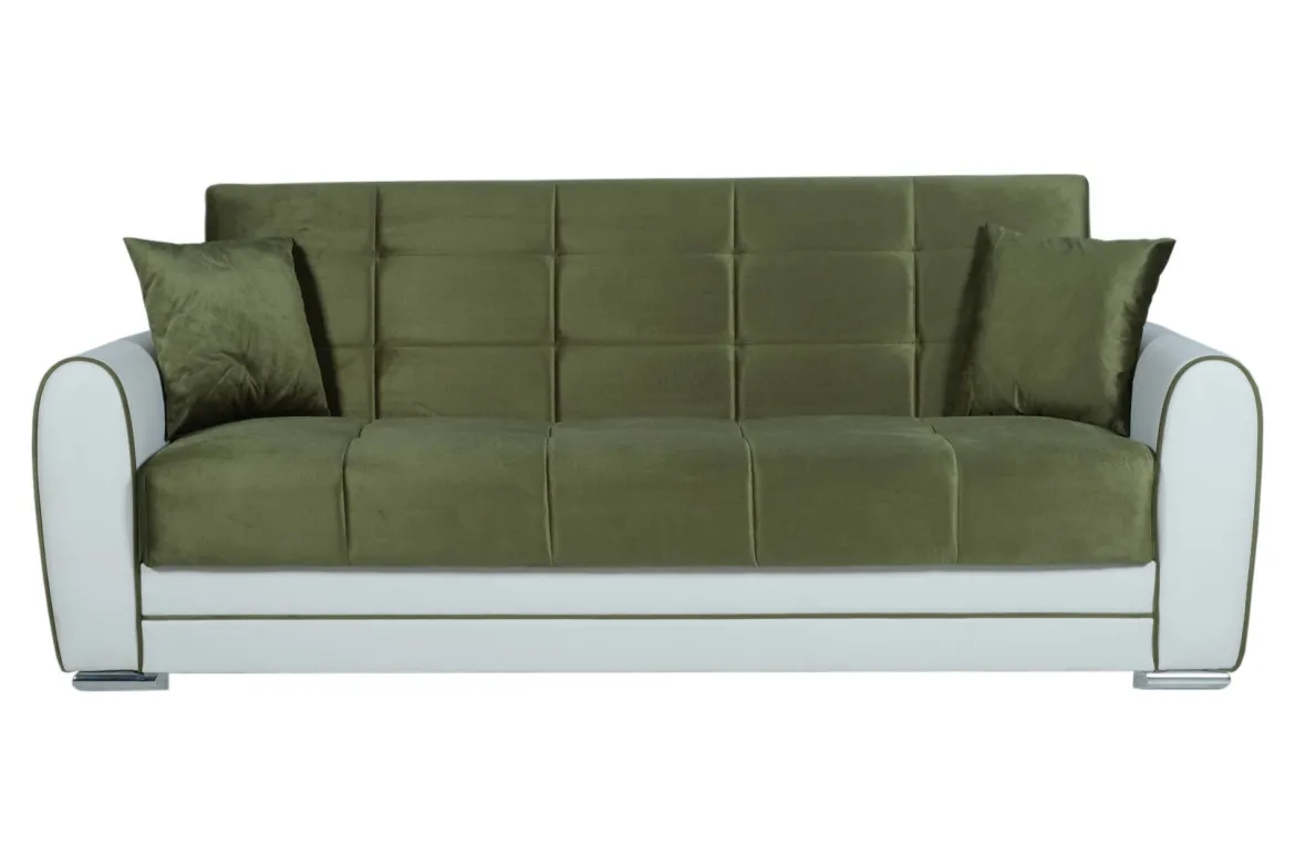 Divano letto in legno bianco e verde 220x84cm - Dike