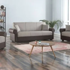Divano letto in legno marrone e grigio 233x84cm - Barbiano