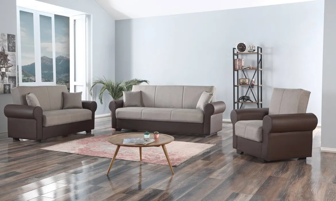 Divano letto in legno marrone e grigio 233x84cm - Barbiano