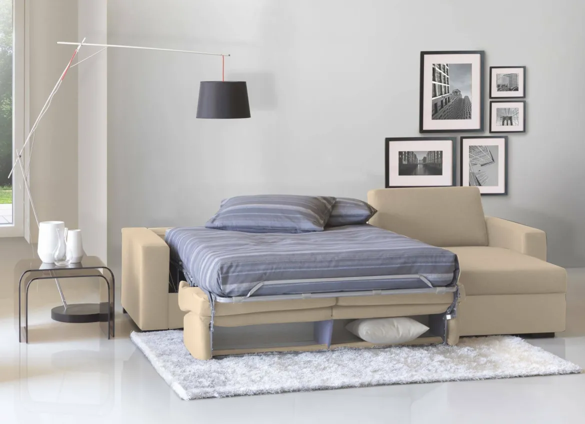 Divano letto in legno massello beige 260x95cm - Allegria