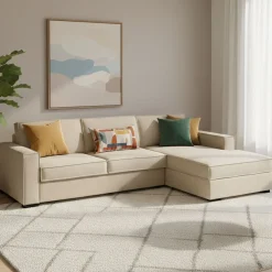 Divano letto in legno massello beige 280x95cm - Achico