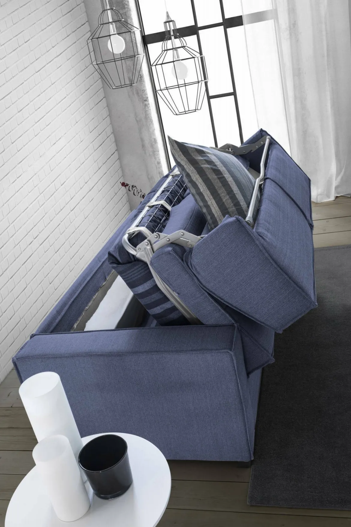 Divano letto in tessuto blu 180x95cm - Alisa