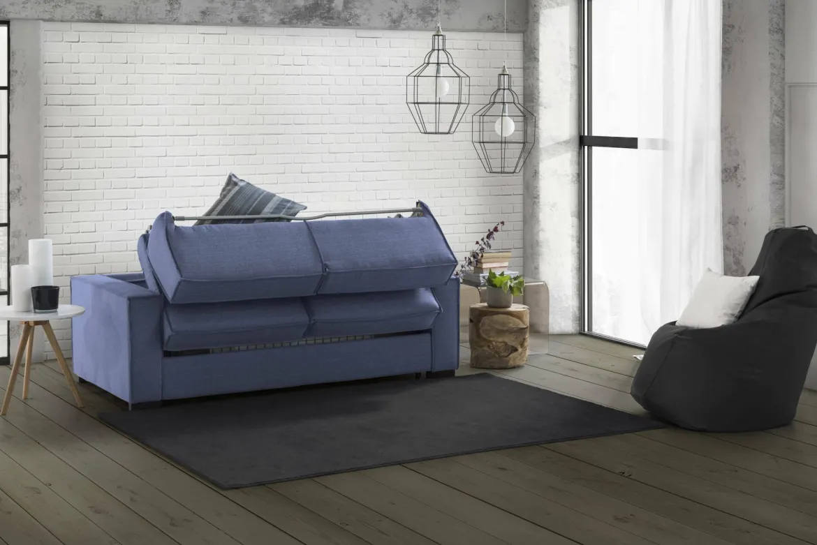 Divano letto in tessuto blu 180x95cm - Alisa