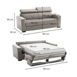 Divano letto in tessuto tortora 180x95cm - Aieie
