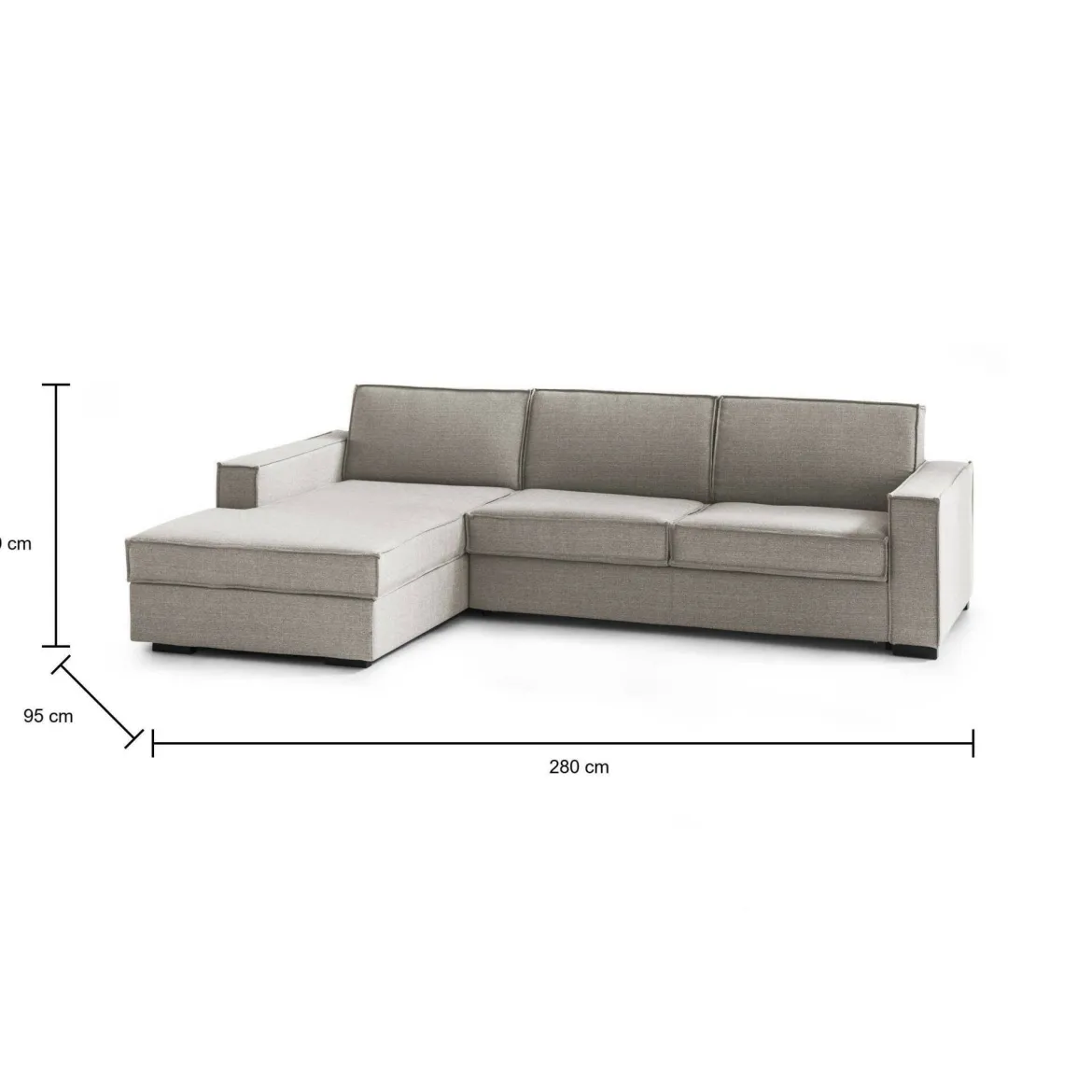 Divano letto in tessuto tortora 280x95cm - Allaida