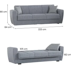 Divano letto matrimoniale grigio 223x80cm - Nox