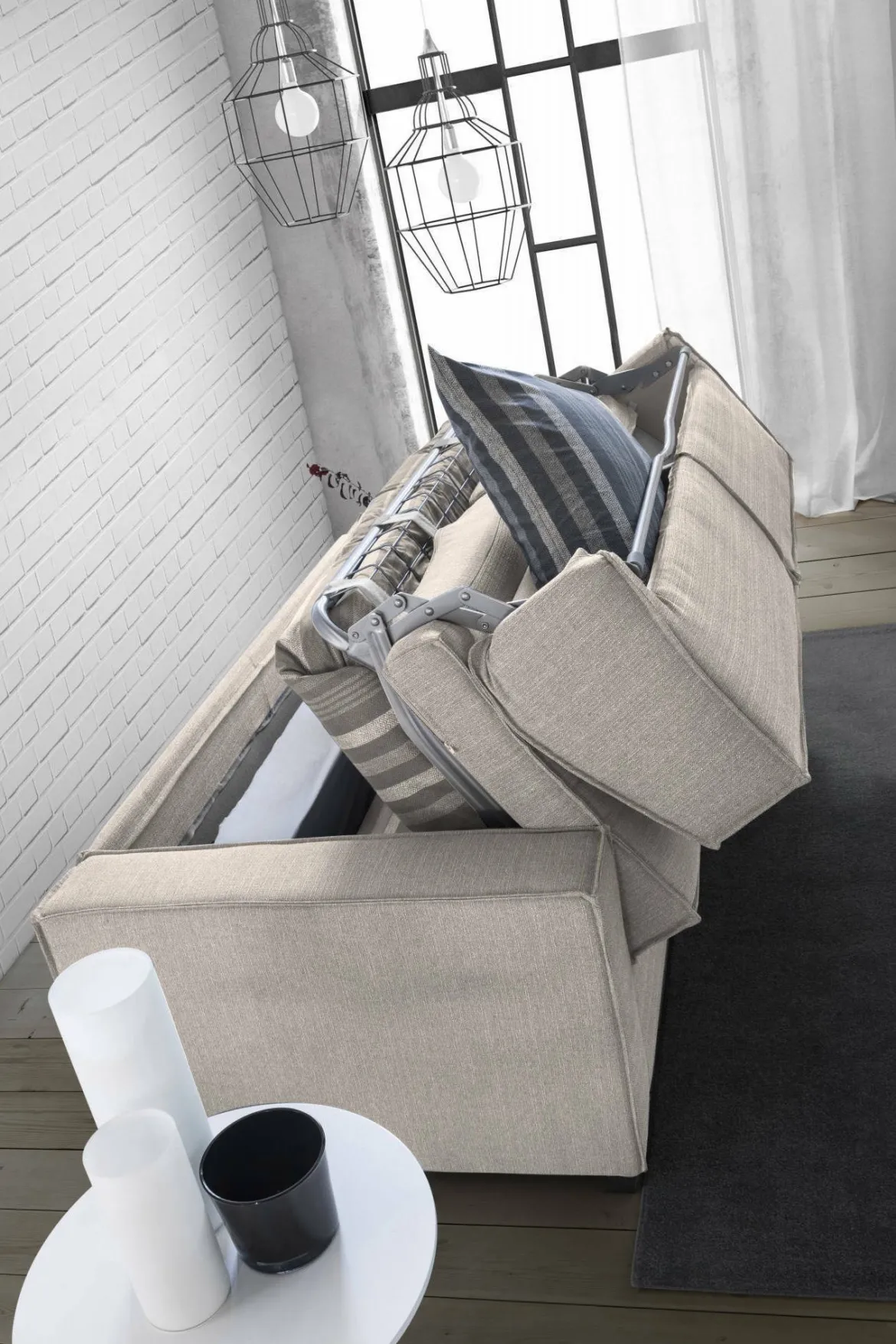 Divano letto matrimoniale tortora 220x95cm - Estia