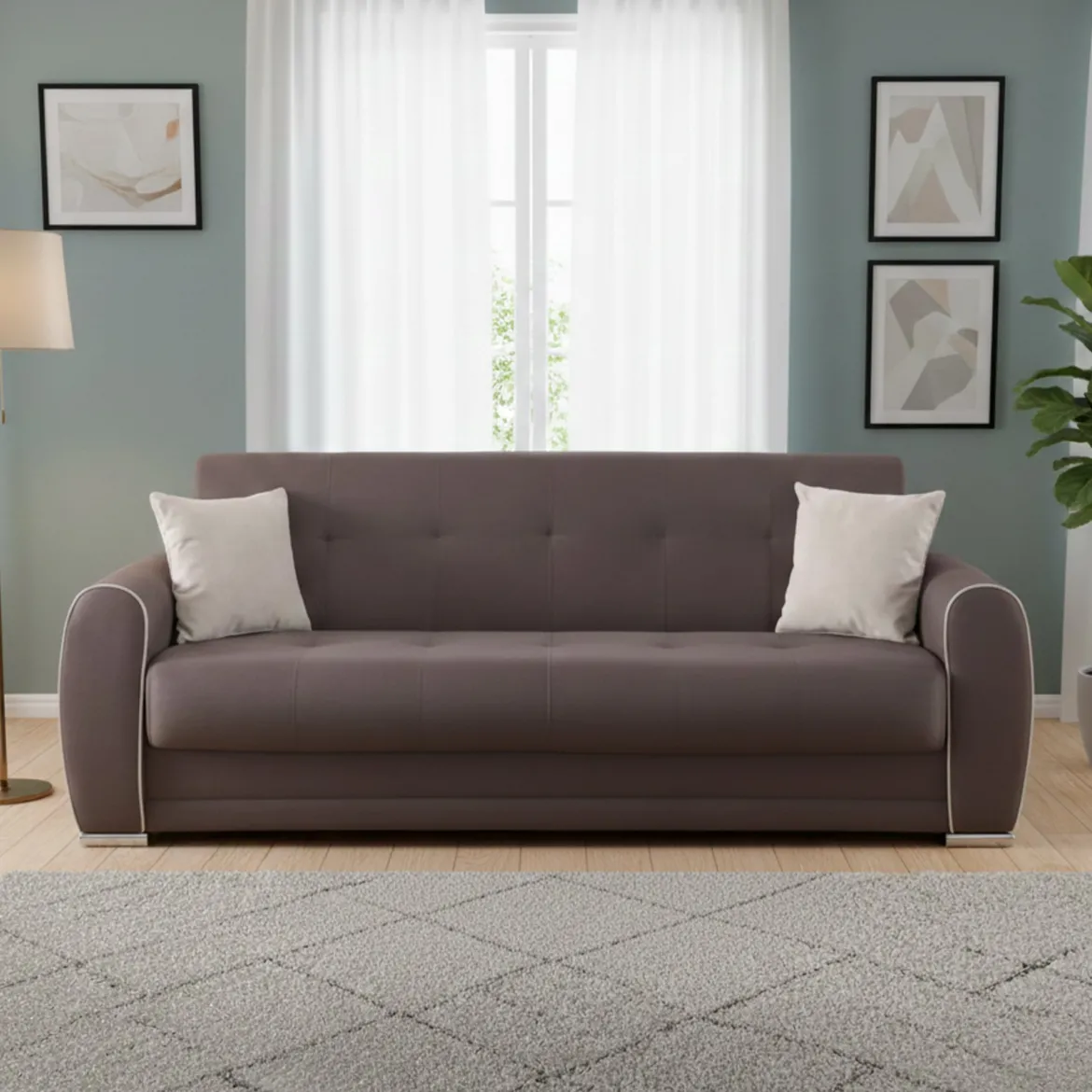 Divano letto moderno grigio chiaro 224x85cm - Alfo