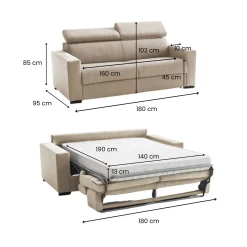 Divano letto 2 piazze beige 180x95cm - Aieie