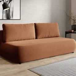 Divano Letto 2 Posti Arancione Contenitore Cuscini Sfoderabili 210x106 cm, Reclinabile - Brugnato
