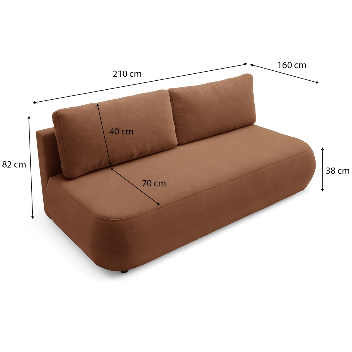 Divano Letto 2 Posti Arancione Contenitore Cuscini Sfoderabili 210x106 cm, Reclinabile - Brugnato