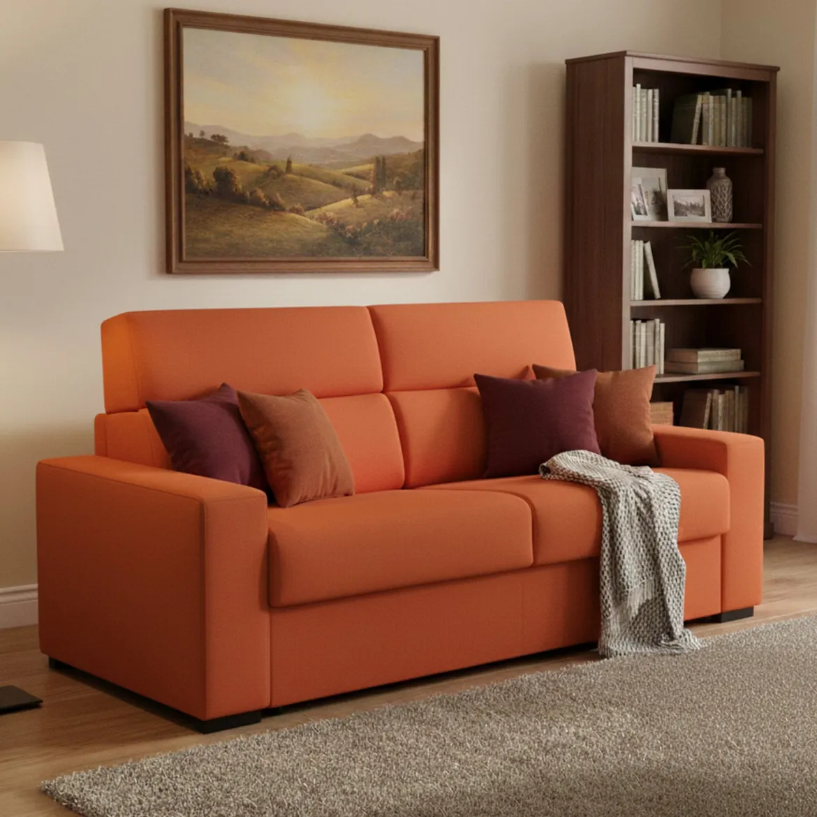 Divano Letto 2 Posti Arancione Sfoderabile Contenitore 180x95 cm, di Apertura a Ribalta Made in Italy - None