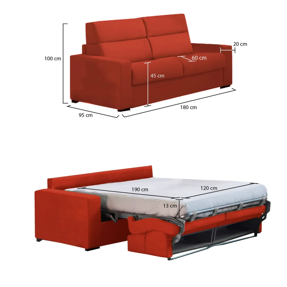 Divano Letto 2 Posti Arancione Sfoderabile Contenitore 180x95 cm, di Apertura a Ribalta Made in Italy - None