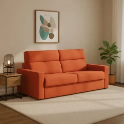 Divano Letto 2 Posti Arancione Sfoderabile Contenitore 200x95 cm, di Apertura a Ribalta Made in Italy - Ecate