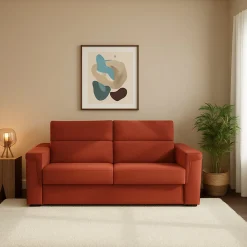 Divano Letto 2 Posti Arancione Sfoderabile Contenitore 205x95 cm, di Apertura a Ribalta Made in Italy - Biscossi