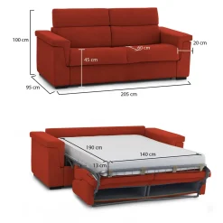 Divano Letto 2 Posti Arancione Sfoderabile Contenitore 205x95 cm, di Apertura a Ribalta Made in Italy - Brusasco
