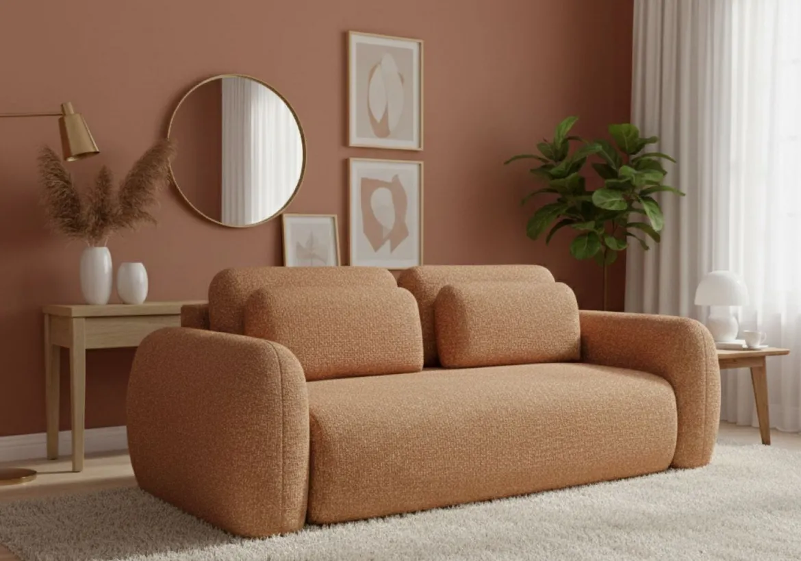 Divano Letto 3 Posti Arancione Contenitore di Apertura a Libro 266x121 cm, Reclinabile - Sessame