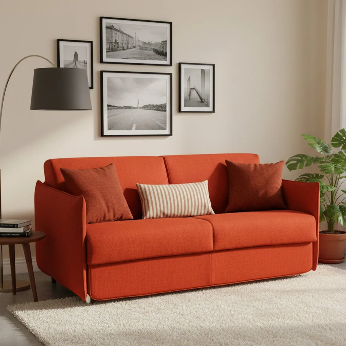 Divano Letto 3 Posti Arancione Sfoderabile Contenitore 220x95 cm, Lavabile Made in Italy - Marcon