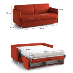 Divano Letto 3 Posti Arancione Sfoderabile Contenitore 220x95 cm, Lavabile Made in Italy - Marcon