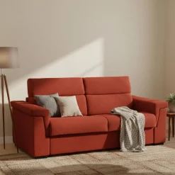 Divano Letto 3 Posti Arancione Sfoderabile Contenitore 225x95 cm, Lavabile Made in Italy - Nus
