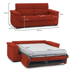 Divano Letto 3 Posti Arancione Sfoderabile Contenitore 225x95 cm, Lavabile Made in Italy - Pacecos