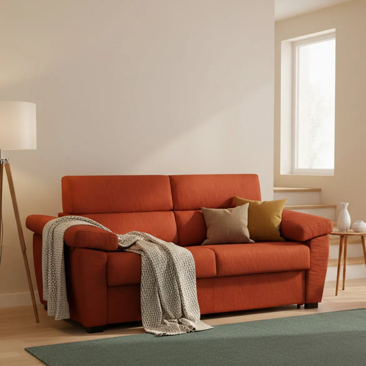 Divano Letto 3 Posti Arancione Sfoderabile Lavabile 205x86 cm, Idrorepellente Letto Estraibile Made in Italy - Avellana