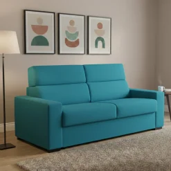 Divano Letto 2 Posti Azzurro Sfoderabile Contenitore 180x95 cm, di Apertura a Ribalta Made in Italy - None