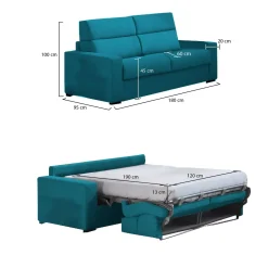 Divano Letto 2 Posti Azzurro Sfoderabile Contenitore 180x95 cm, di Apertura a Ribalta Made in Italy - None