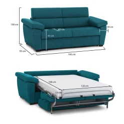 Divano Letto 2 Posti Azzurro Sfoderabile Contenitore 185x95 cm, di Apertura a Ribalta Made in Italy - Seui