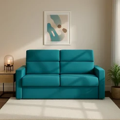 Divano Letto 2 Posti Azzurro Sfoderabile Contenitore 200x95 cm, di Apertura a Ribalta Made in Italy - Ecate
